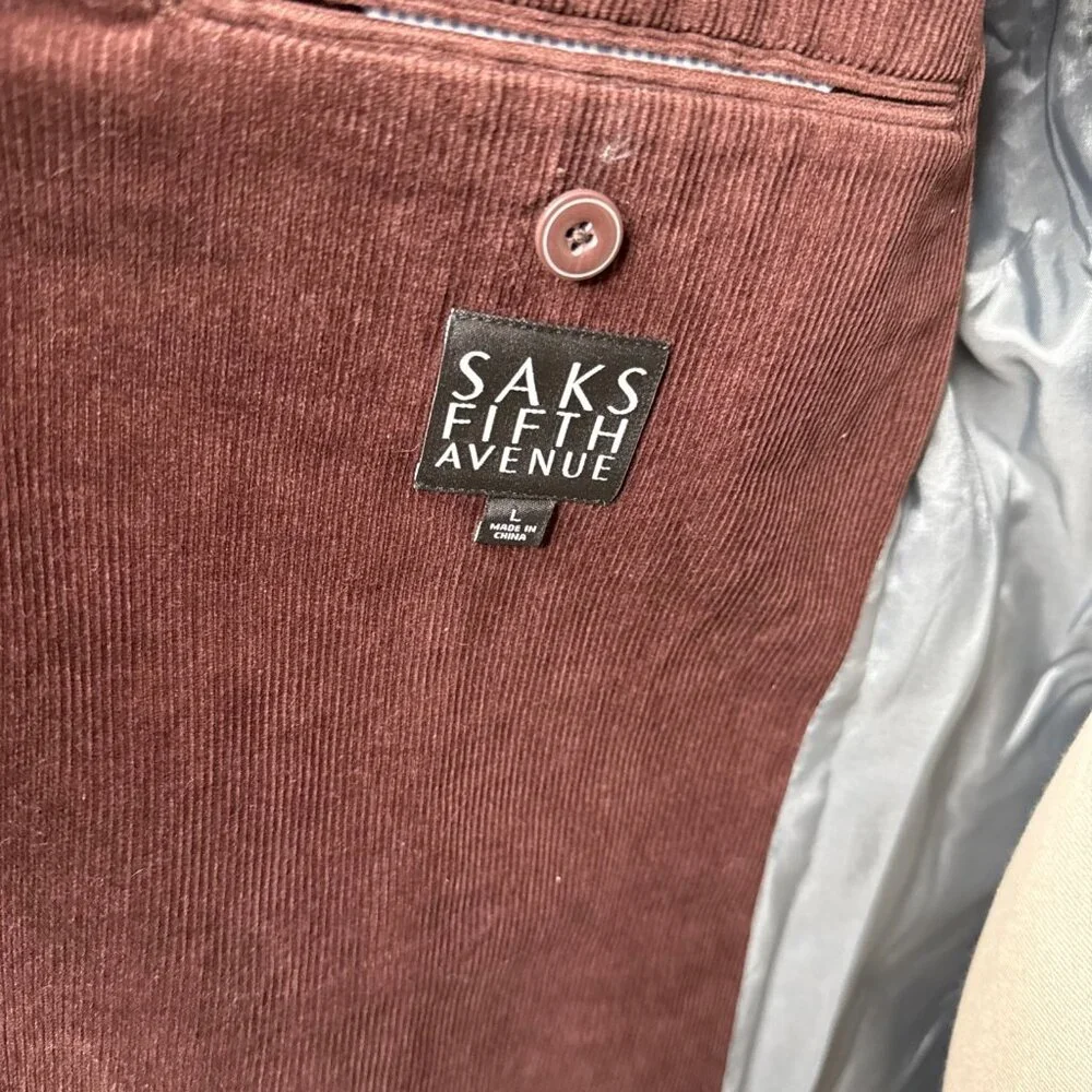 Saks Fifth Avenue Corduroy Blazer Sport Coat Jacket Maroon Mens L Burgundy